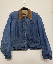 Vintage Maverick Sherpa Lined Denim Jacket Corduroy Collar 70s Workwear Size40