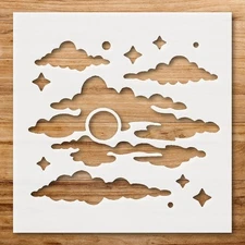 Clouds Sun Stars Silhouette Wall Art Reusable Plastic Stencil - StencilAir