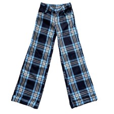Vintage 70s Blue Plaid Bell Bottoms 27x32 Big Bell Flare Hippie Talon Zip Cotton
