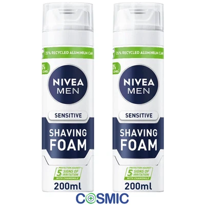 2 X Nivea Men Sensitive Skin Shaving Foam 200ml Chamomile & Instant Protection