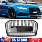 Front Center Mesh Honeycomb Grille Grill Gloss Black for Audi A6 S6 C7 2016-2018