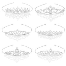 6 Pieces Silver Metal Tiara Crown Headbands with Decorative Dazzling...
