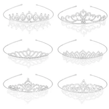 6 Pieces Silver Metal Tiara Crown Headbands with Decorative Dazzling... 