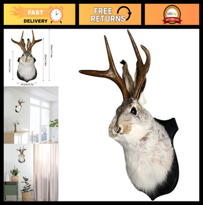 Jackalope Wall Mount Taxidermy Decor, Resin Deer Head Animal Art for Home