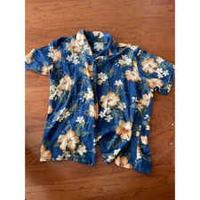 Paradise Found Hawaiian Shirt Mens XL Blue Floral Aloha Button Up