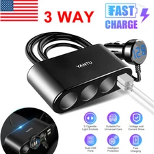 3 Way Dual USB Car Cigarette Lighter Socket Splitter 12V Charger Power Adapter
