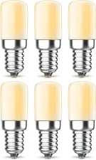 6-Pack T8 E12 LED Light Bulbs Warm White 2300-2500K, 2W Energy-Efficient
