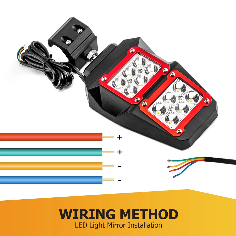 2x Espejo retrovisor lateral plano UTV con cable de luces LED para John Deere Gator XUV 835/865 Foto 4 de 4