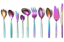 Rainbow Serving Spoon Set Colorful Flatware Cake Server Ladle 10 Pieces