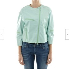 Drome New Woman Light Green Leather Motorcycle Biker Jacket Coat 3/4 Sleeve Sz S