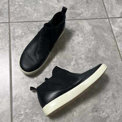 ECCO Womens Soft Sneakers Bootie Black Leather Suede Side Zip 39 EU/ 8 8.5 US