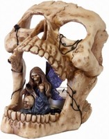 Totenkopf Figur Mit Skelett Elfe & Teelicht Gothic Deko SchäDel Skull Figur 16Cm