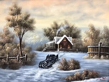 Batman Batmobile 1989 Winter upcycled thrift store painting art print poster