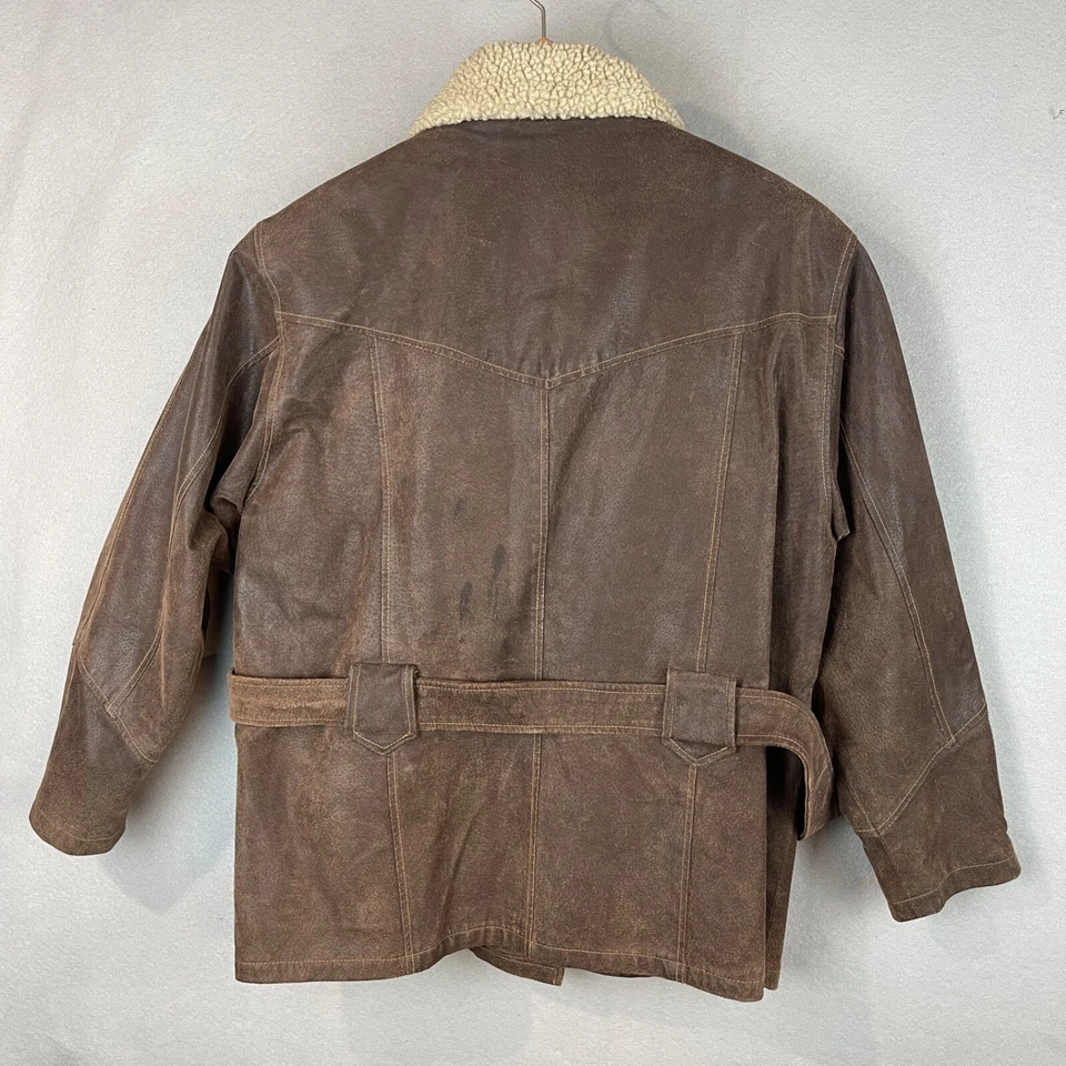 Chaqueta con cinturón de cuero envejecido marrón Y2K L con ribete Sherpa Grunge piloto motociclista Foto 4 de 4