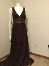 Women’s Morrell Maxie 106564 Brown Silk Sequins Beads Long Evening Dress Size 8