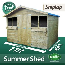 Image of 11ft X 6ft Tanalised Pressure Treated SummerShed Summer House + 1FT Overhang
