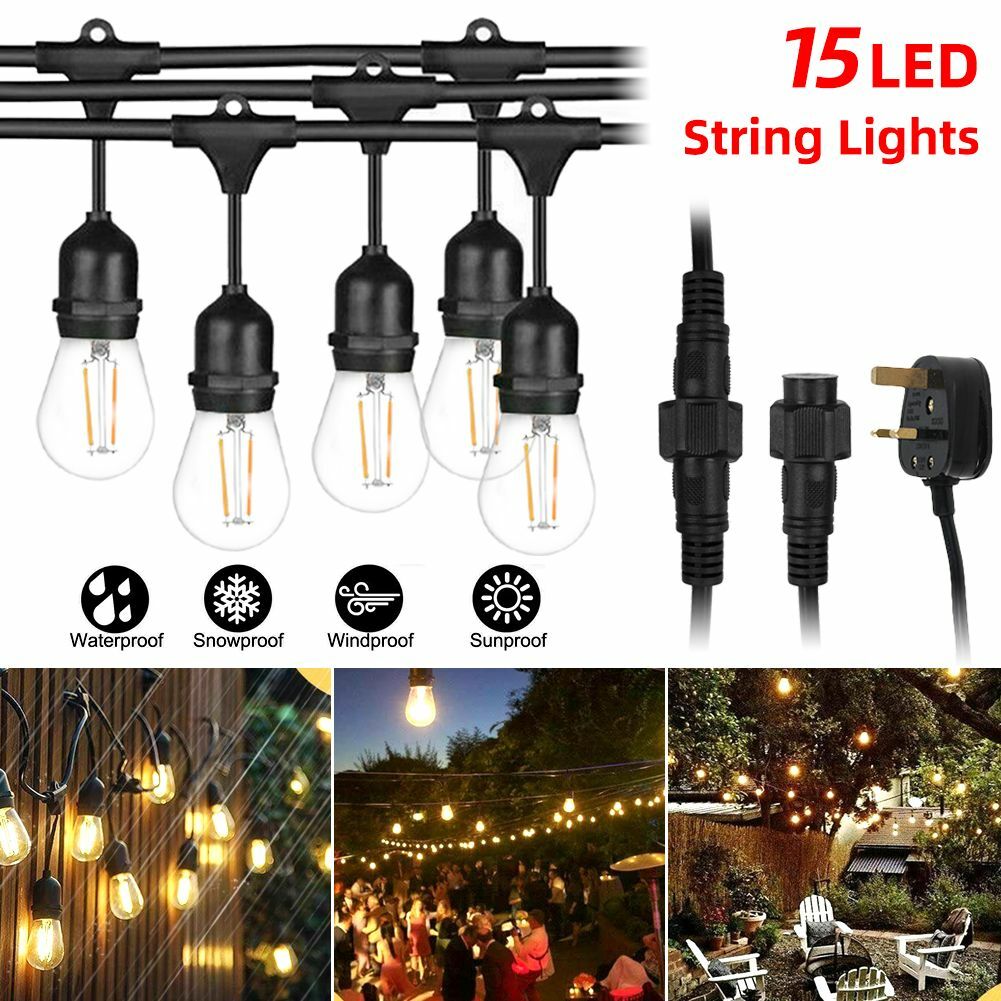 49FT Heavy Duty Festoon E27 IP65 Waterproof LED Outdoor Garden String