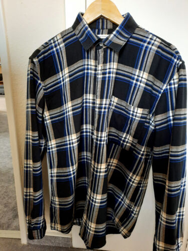 Marken Herren Hemd Tom Tailor – Kariert schwarz-blau, Langarm Gr. M Vintage