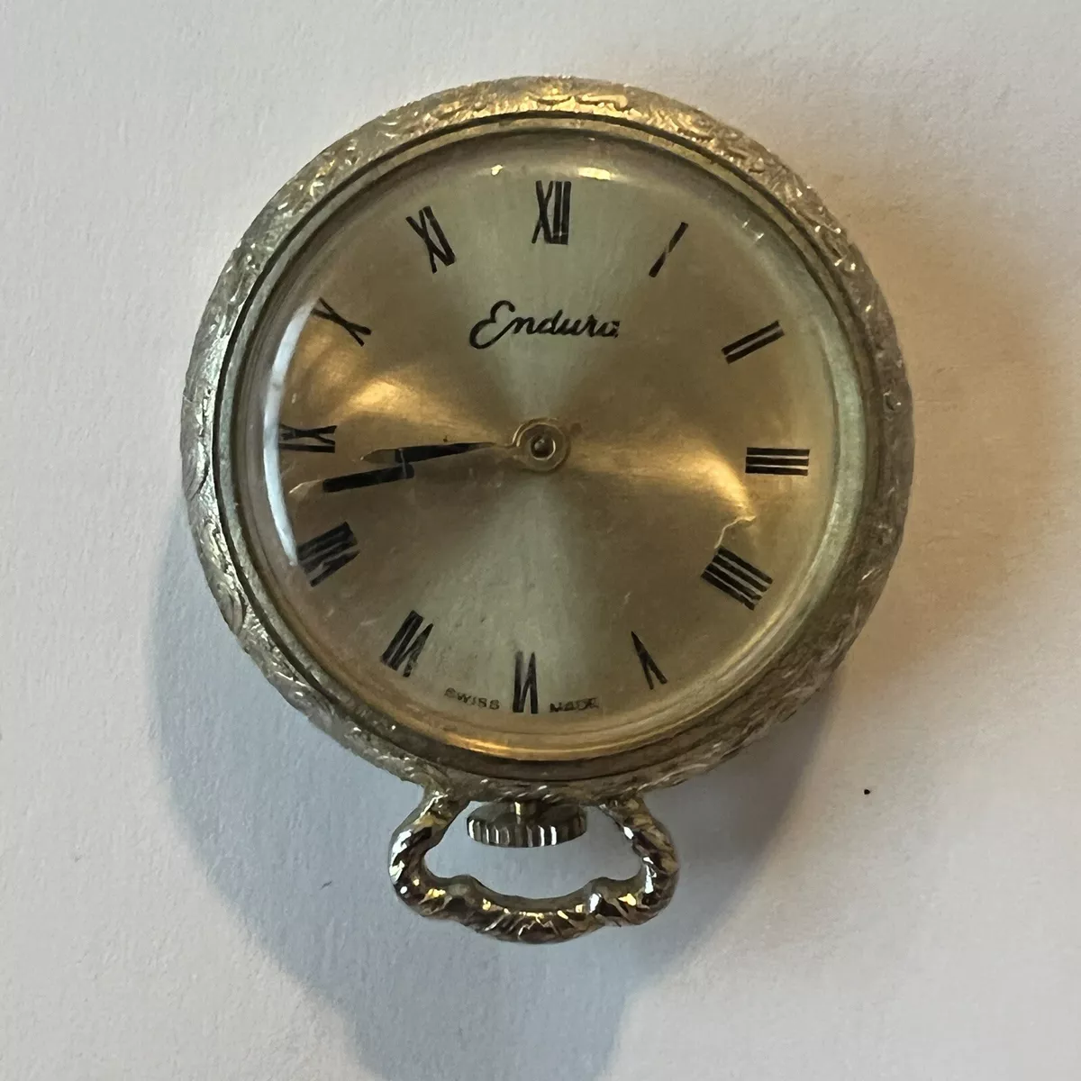 GORGEOUS ENDURA POCKET PENDANT SWISS MADE WATCH WITH INTRICATE BACK CASE DESIGN
