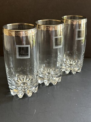 Vtg Pasabahce Circleware High Ball Glasses Silver Rim Turkey 12oz Set of 3
