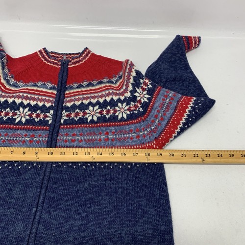 Maglione Tiara Donna Piccolo Full Zip Fair Isle Blu Rosso Cotone Rami Manica Lunga - Foto 9 di 10