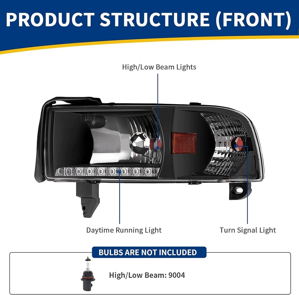 LED DRL 车头灯 + 转角信号灯适用于 1994 - 2001 道奇 Ram 1500 2500 3500 — 第 2/4 张图片