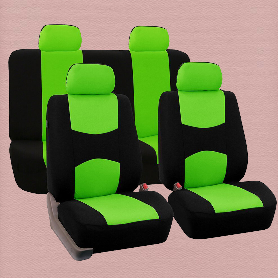 Full Set Green Car Seat Cover Front Rear Seat Protector Mat