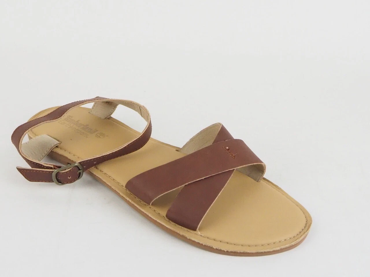 Sandali da donna Timberland Ek Harborview cinturino a Y 6256B in pelle marrone con fibbia