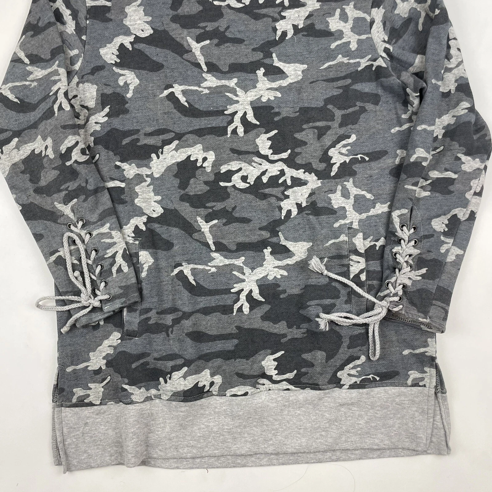 VETEMENTS Felpa con cappuccio mimetica da donna grigio cotone su manica a cravatta taglia L elastica