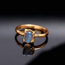 Natural Rainbow Labradorite Oval Ring Engagement Gold Plated For Vantage Jewelry