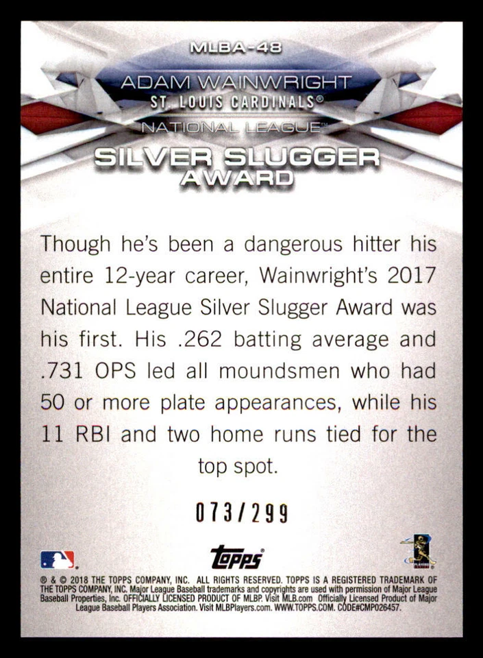2018 Topps MLB Awards #MLBA48 Adam Wainwright - Image 2 of 2