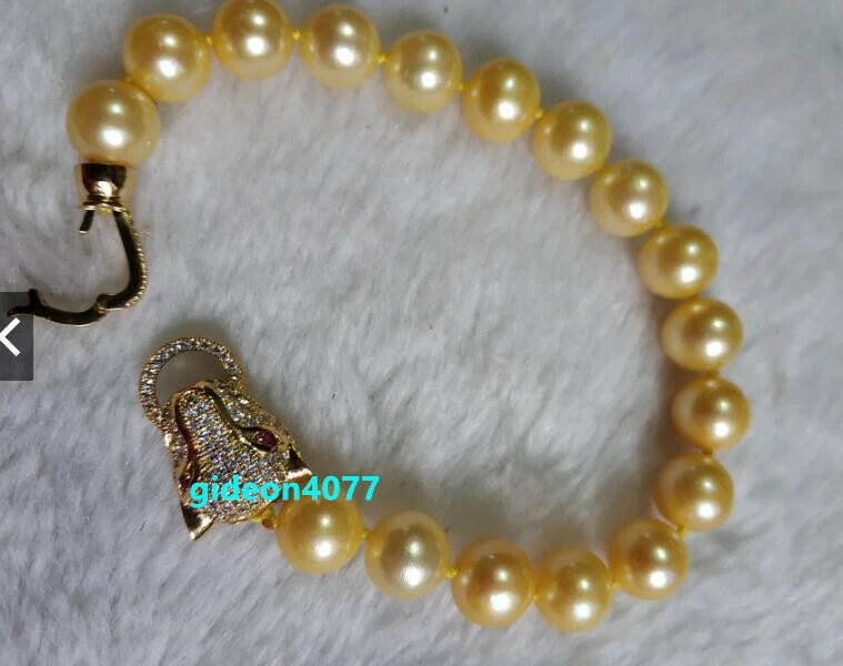 7,5-8" Stunnig 9-10mm AAA+ pulseiras de pérolas de ouro natural real do mar do sul moda - Imagem 3 de 4