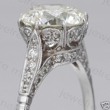 White Round CZ Edwardian Art Deco Engagement  Wedding Sterling Silver Ring