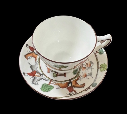 Crown Staffordshire Hunting Scene Cup & Saucer Horse Dog Tally Ho 3 3/8" - Picture 2 of 5