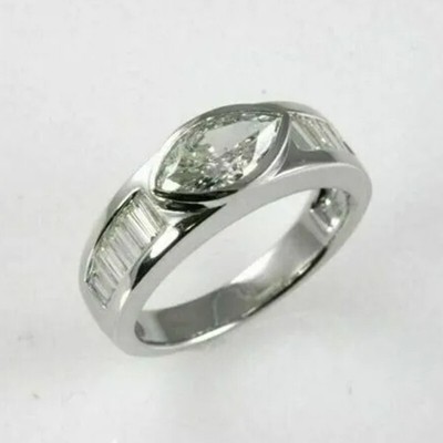 2 CT Marquise Cut East West Bezel Moissanite Wedding Ring 14K White Gold 4 her