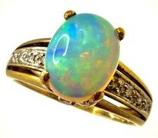9ct Gold Opal Diamond Ring Natural Opal Multi Colour Fire Size N½