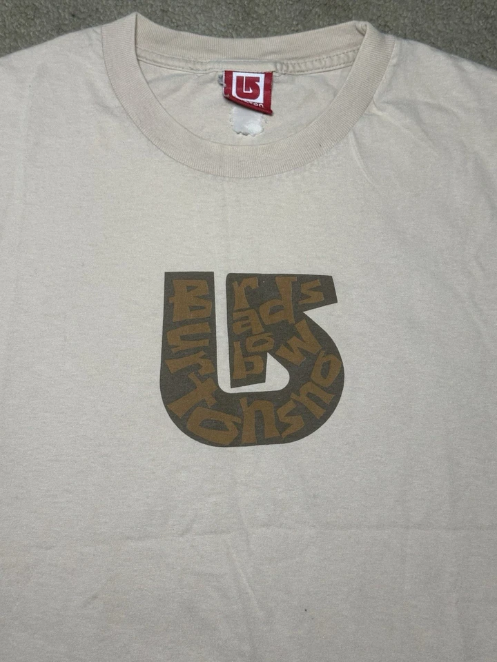 Vintage Burton Logo T Shirt Men’s Size Medium Brown Cream Y2K 90s Skater Surf - Image 2 of 4