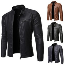 Men's new motorcycle standing collar washed leather jacket PU jacket jacket