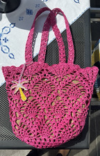 Handgemachte Raffia Bast Häkel-Shopper pink,...