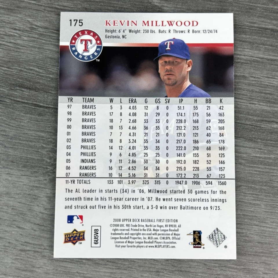2008 Upper Deck First Edition Kevin Millwood Texas Rangers #175 - Image 4 of 4