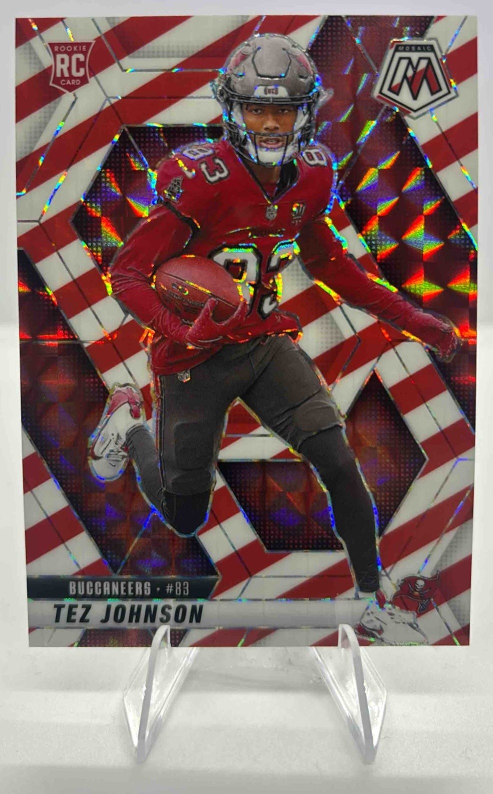 2025 Panini Mosaic Tez Johnson #316 Rookies Red and White Stripe Prizm RC