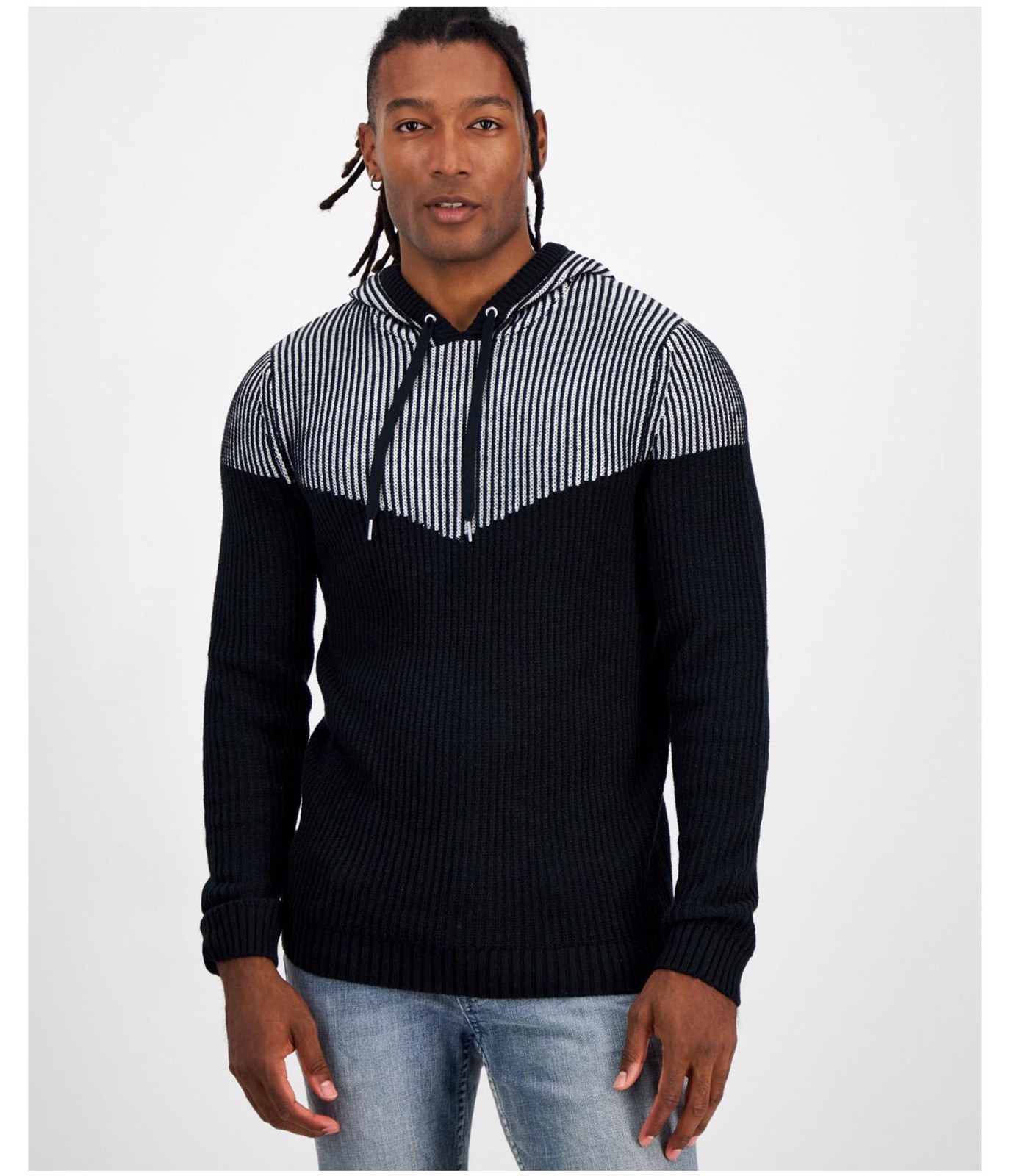 INC Mens Regular Fit Plaited Knit Hooded Sweater White X-Small 6390₽