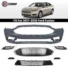 Front Bumper Cover Grille Assembly Kit Set For 2017 2018 Ford Fusion w/Fog Light