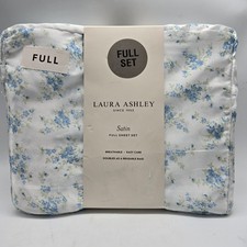 Laura Ashley Full Size Paris Fleur Satin Sheet Set Blue Floral Polyester