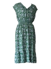 SONOMA Goods For Life Floral Midi Dress Green Jade Linen Blend Smocked Waist L