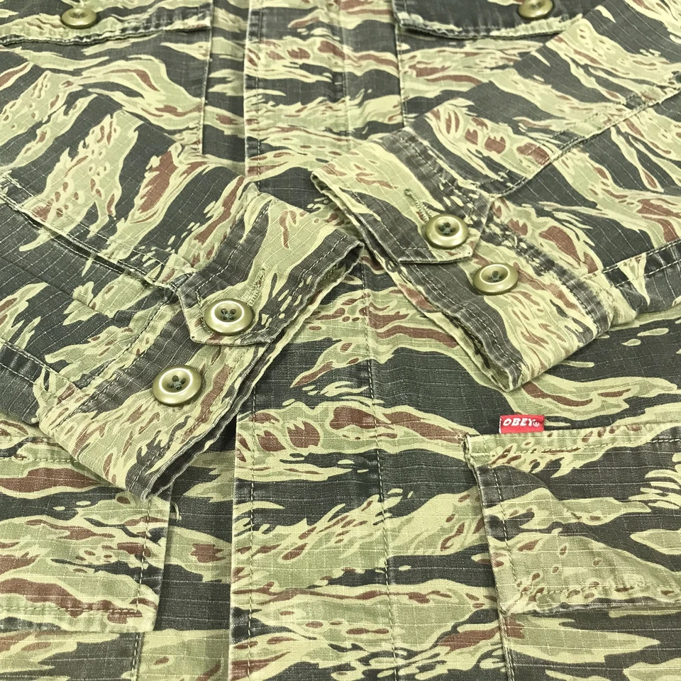 Abrigo Chaqueta Obey Tiger Rayas Camuflado Utilitario de Campo Para Hombre XL Ejército Militar Calle Foto 2 de 4