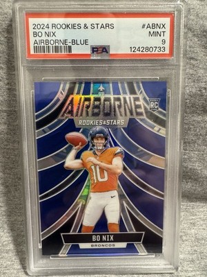 2024 Panini Rookies & Stars Bo Nix Airborne Blue /50 RC PSA 9 Broncos