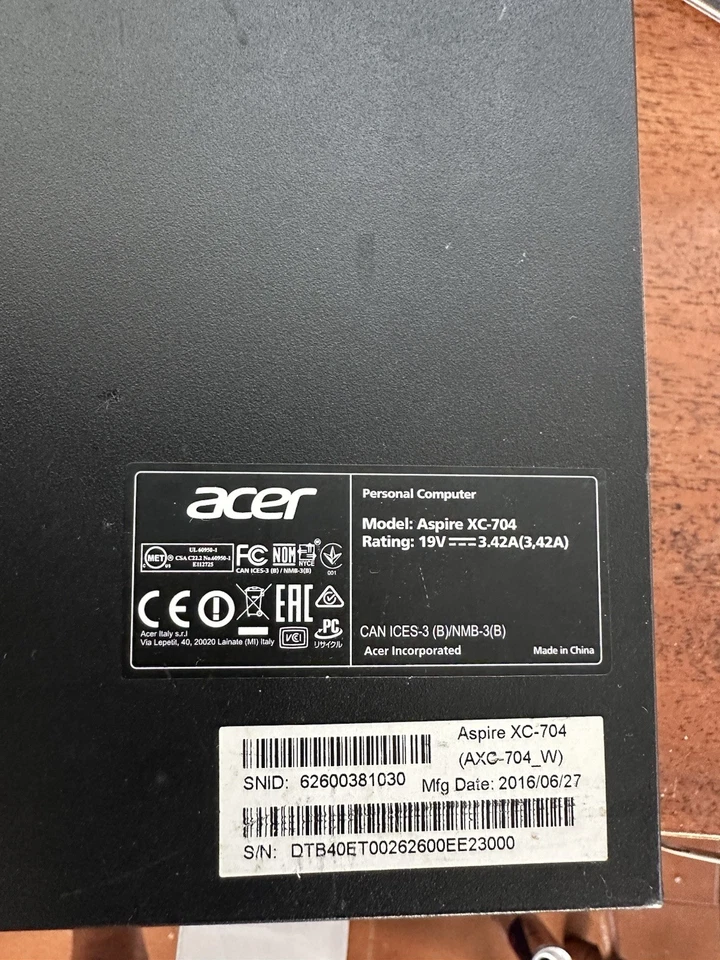 PC DESKTOP ACER XC-704 J3060 RAM 8GB HDD 1TB - Immagine 2 di 4