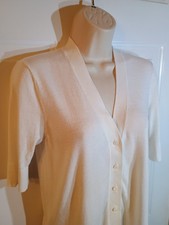 Ann Taylor LOFT Button Front Short Sleeve Nylon Rayon Ivory Cardi Sweater sz M