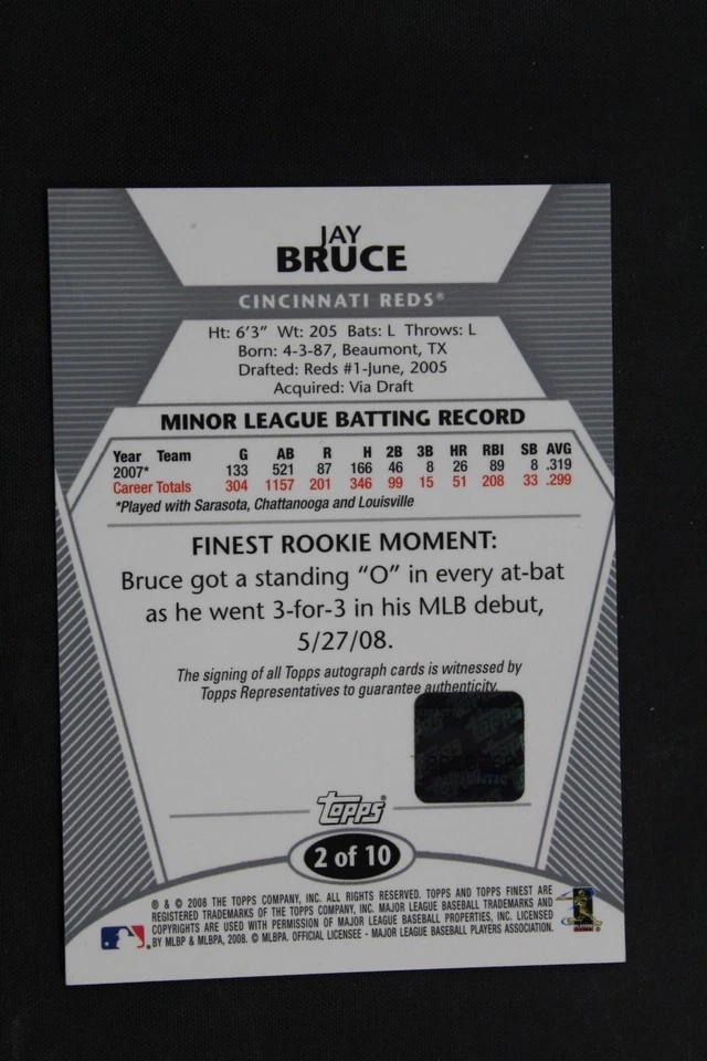Jay Bruce 2008 Topps Finest RC Auto #2 Cincinnati Reds (D8946 - Image 2 of 2